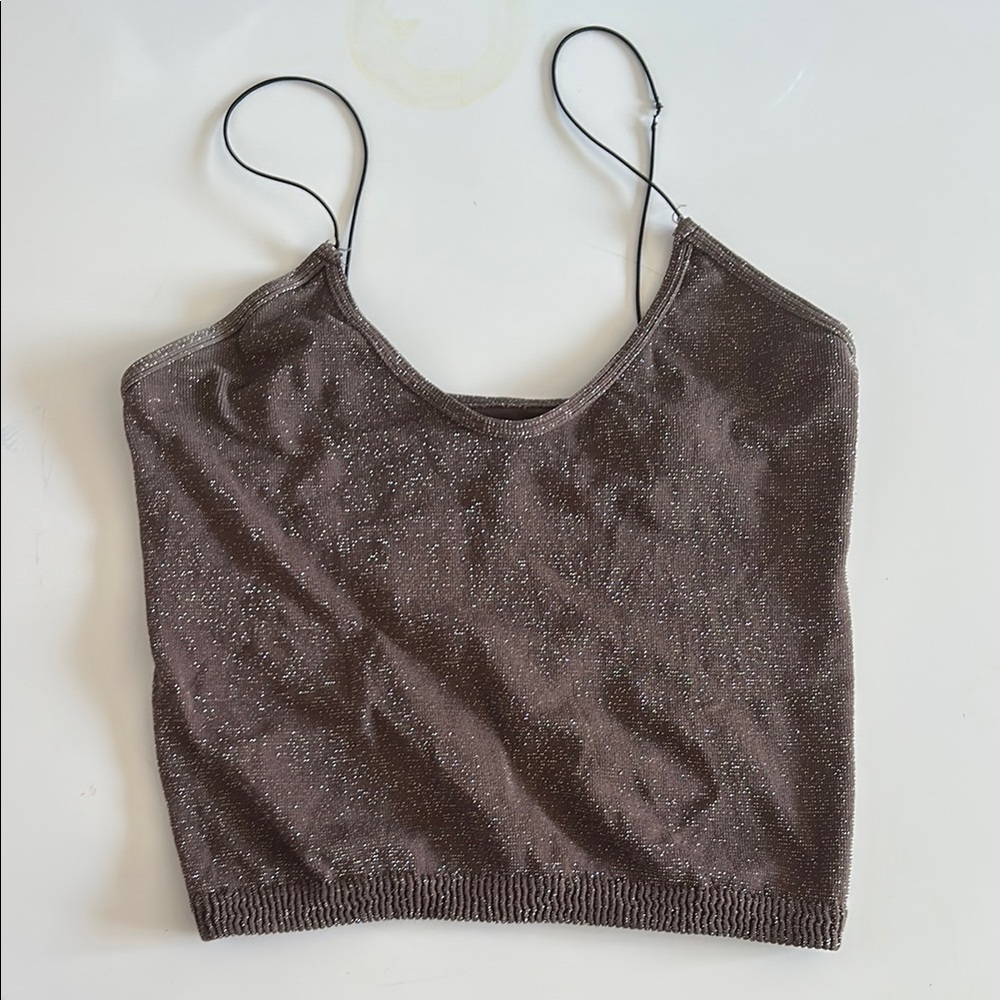 Elegant Brown Glitter Top